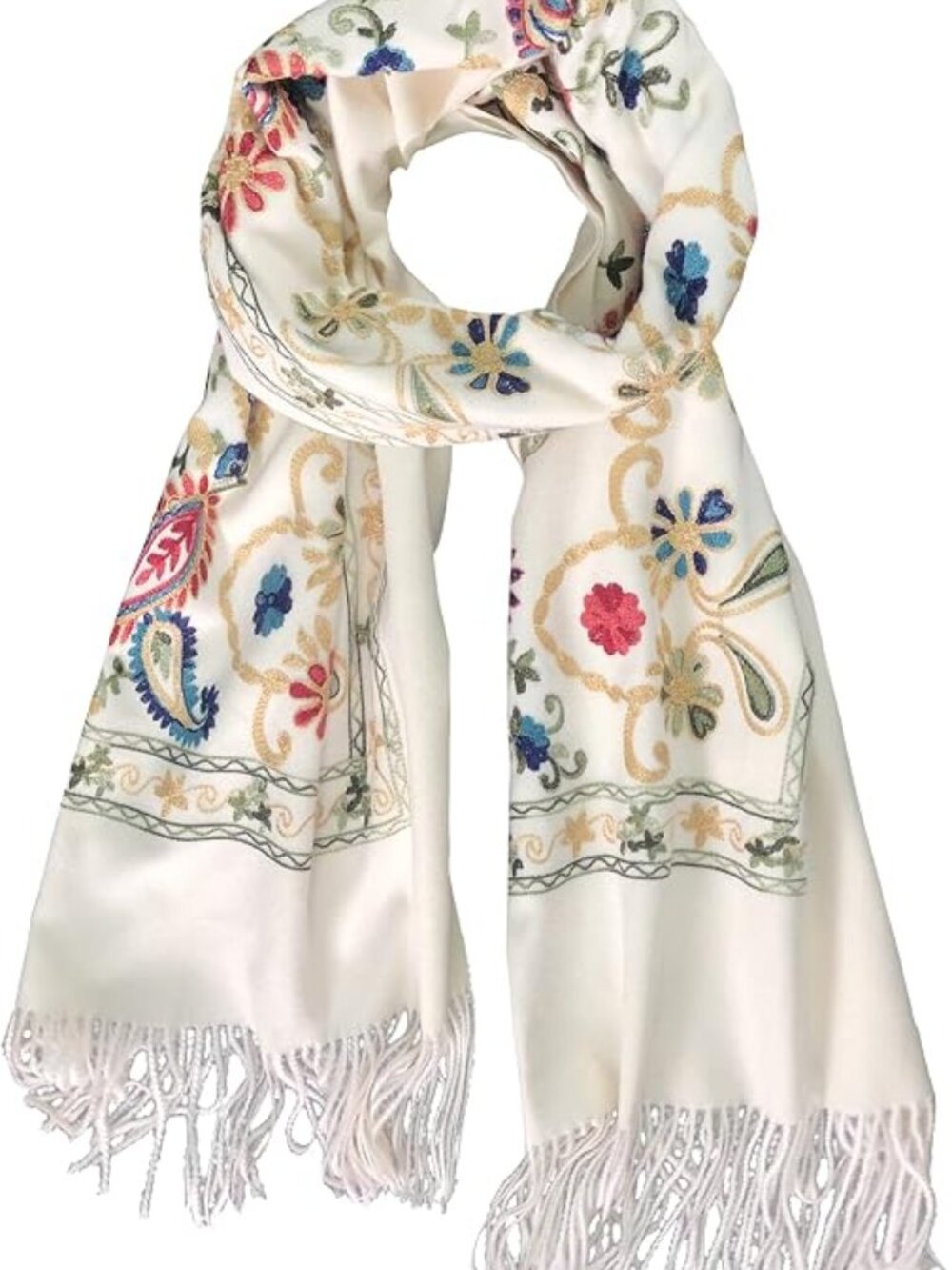 Women's Embroidered Tassel Shawl – Oversized Long Scarf Wrap